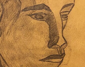 Modernist Drawing of Man - 1940s Artwork by Lloyd Stransky - Minnesota Artist - Unusual Portrait of Human Figure - Cubism
