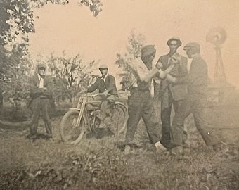 Antique Postcard of Motorcycle and Fistfight - Rare RPPC - Early 1900s - Vintage Unusual Photography - Unused - Bad Boys