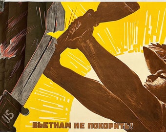 propaganda posters 60s 1960s Anti-Vietnam Propaganda Poster from Soviet Union - Vietnam Is Not Conquered - Rare Political Posters - 22" x 45"- Belchikova
