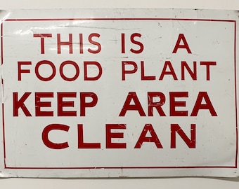 1950s Industrial Food Plant Sign - Pabst Blue Ribbon Brewery? - 36" x 24" -  Keep Area Clean - Industrial Goods Signage - Red White