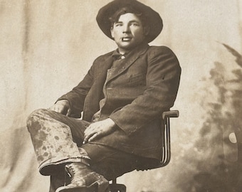 Antique RPPC of Occupational Worker with Cigar and Dirty Pants - Rare RPPC - Early 1900s - Occupational Photography - Unused - Old Workwear