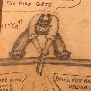 WPA Era Drawing of Plumbers in Dialogue from St. Louis Plumbing Union Archive Rare 1930s Occupational Artwork Graphite on Paper image 3