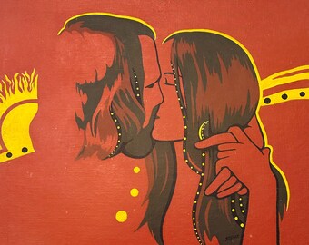 Vintage Hippie Painting from Vietnam Era - Peace Love - Rare Early 1970s Painting by Vietnam Veteran - Counterculture Art - Hippie Culture