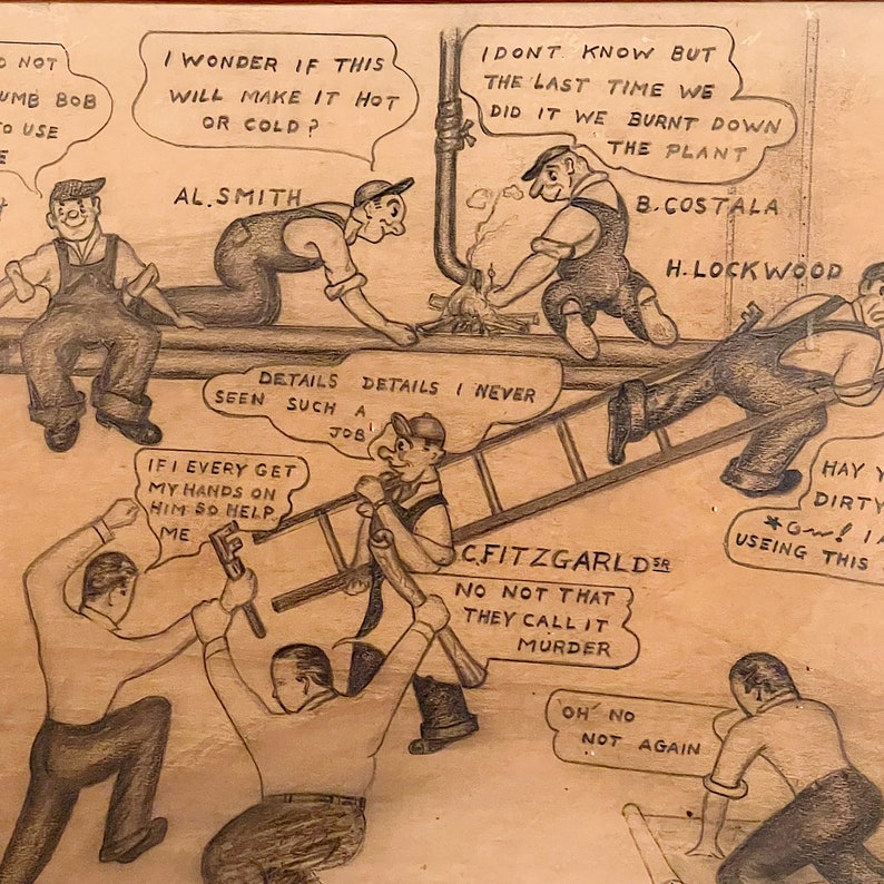 WPA Era Drawing of Plumbers in Dialogue from St. Louis Plumbing Union Archive Rare 1930s Occupational Artwork Graphite on Paper image 5