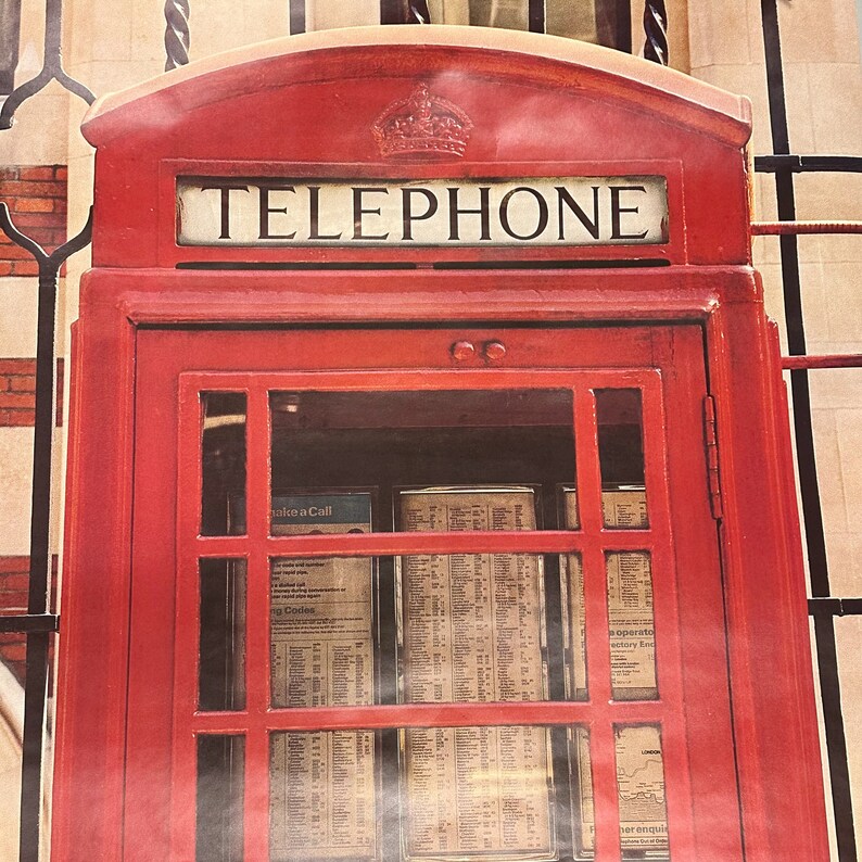 Rare 1970s London Red Telephone Booth Poster by Verkerke Banksy Art Massive Wall Size 82 x 34 1977 Vintage European Posters image 1