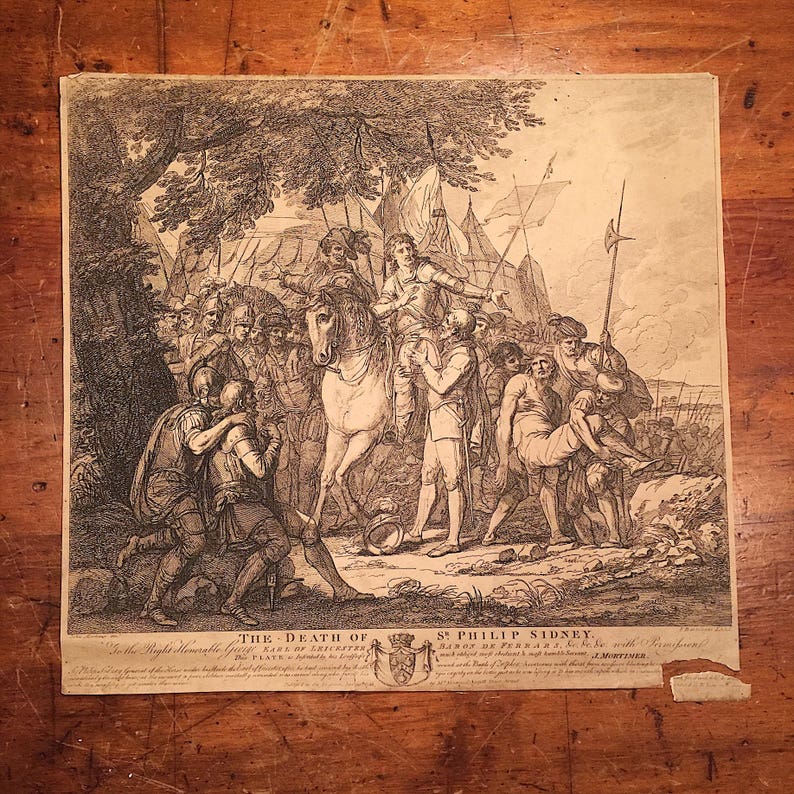 Francesco Bartolozzi Engraving 1788 The Death of Sr. Philip Sydney After John Mortimer Rare Engraving 18th Century Old Master image 2