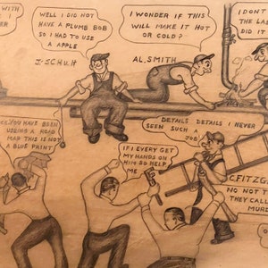 WPA Era Drawing of Plumbers in Dialogue from St. Louis Plumbing Union Archive Rare 1930s Occupational Artwork Graphite on Paper image 4