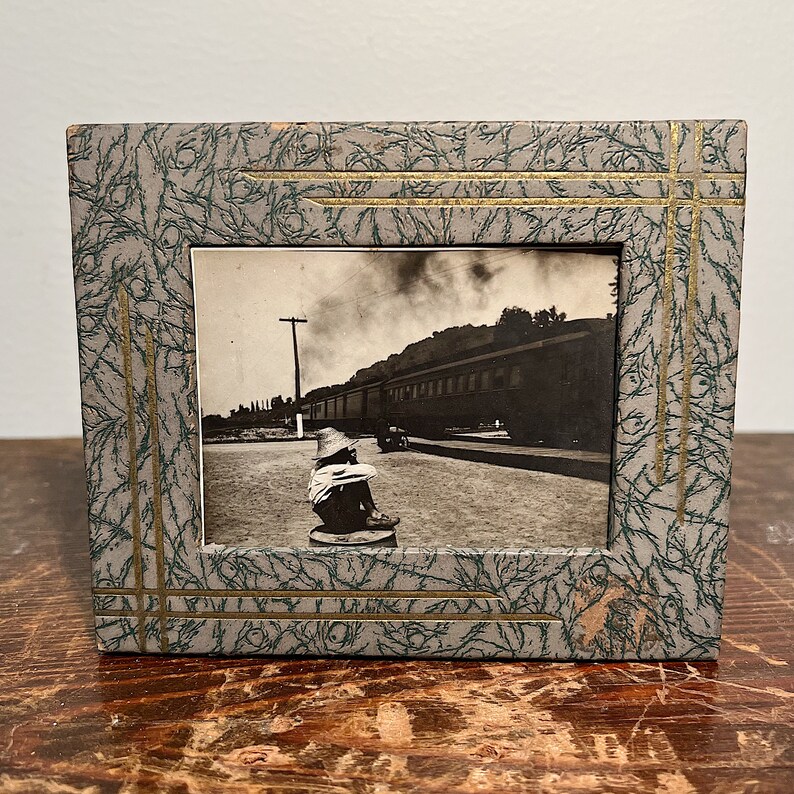 Antique Photograph of African American Boy Playing Harmonica at Railroad Depot Early 1900s 3 x 2 Rare Photography Americana image 3