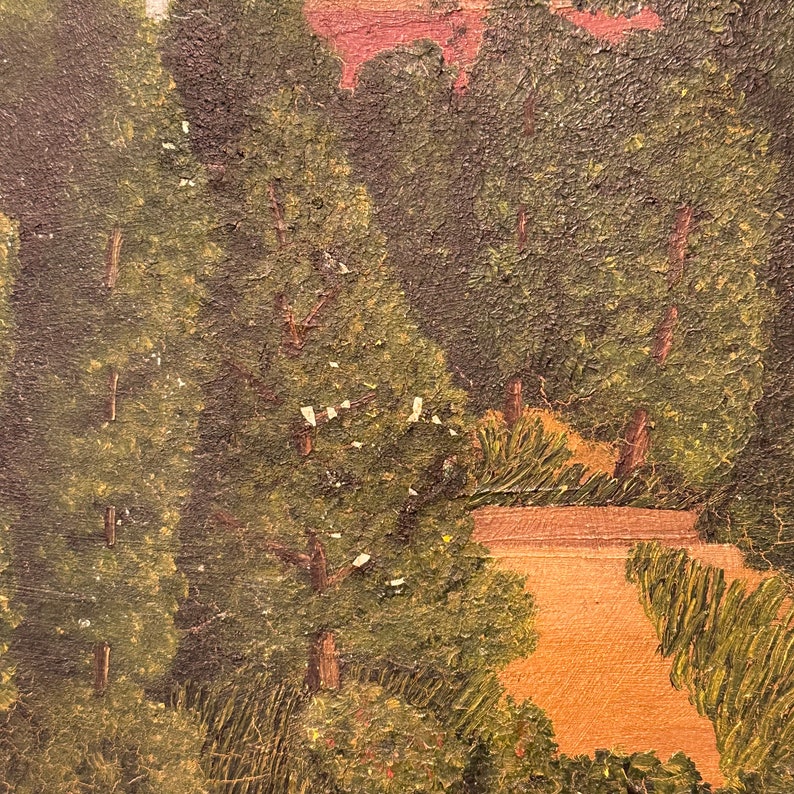 WPA Era Folk Art Painting of Waterfall Landscape by F.J. Fornaro 1930s Massachusetts Regionalist Paintings Rare Oil on Canvas Board image 8