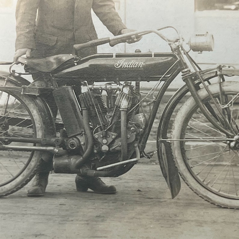 Antique Full View Indian Motorcycle Postcard Rare Unused RPPC Early 1900s Vintage Unusual Photography Mechanics Shop image 7