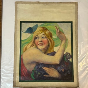 Early 1900s Painting of Woman and Butterfly by Louis E. Rasch ...