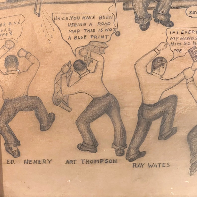 WPA Era Drawing of Plumbers in Dialogue from St. Louis Plumbing Union Archive Rare 1930s Occupational Artwork Graphite on Paper image 6