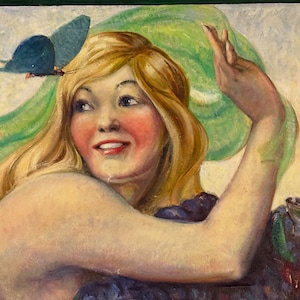 Early 1900s Painting of Woman and Butterfly by Louis E. Rasch ...