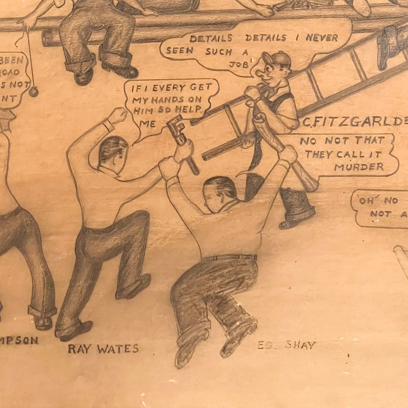 WPA Era Drawing of Plumbers in Dialogue from St. Louis Plumbing Union Archive Rare 1930s Occupational Artwork Graphite on Paper image 9