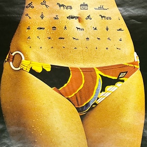 Rare 1970s Danish Poster of Nude Woman with Black Tattoos of Symbols Vintage Posters Sexy Wall Art Unusual Tattoo Artwork image 4