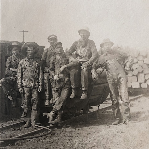 Early 1900s photo postcard of 6-man railway Section Crew Early 1900s photo postcard of 6-man railway Section Crew