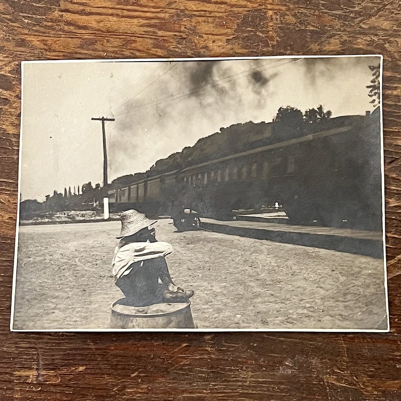 Antique Photograph of African American Boy Playing Harmonica at Railroad Depot Early 1900s 3 x 2 Rare Photography Americana image 7