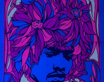 Vintage 1960s Jimi Hendrix the Experienced Replica Blacklight