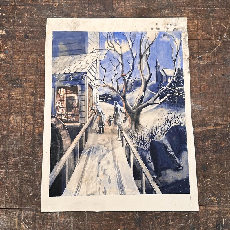 WPA Era Watercolor Painting of People Peering Into a Mill - 1940s Work ...