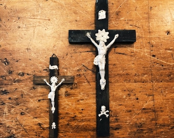Vintage Crucifixes with Skull and Crossbones - 1940s? - Set of 2 - Priest and Nun Crosses - Unkn