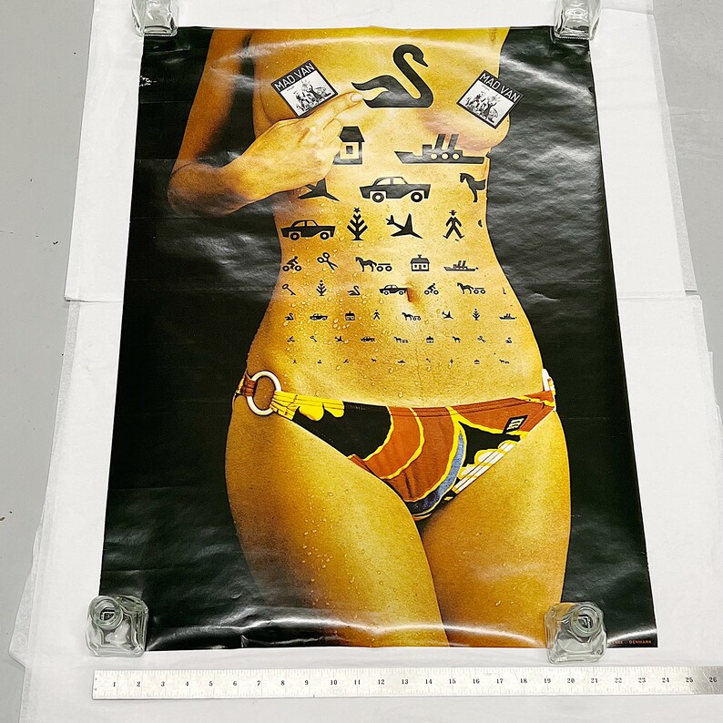 Rare 1970s Danish Poster of Nude Woman with Black Tattoos of Symbols Vintage Posters Sexy Wall Art Unusual Tattoo Artwork image 9