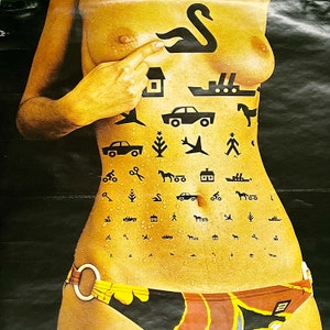 Rare 1970s Danish Poster of Nude Woman with Black Tattoos of Symbols Vintage Posters Sexy Wall Art Unusual Tattoo Artwork image 7