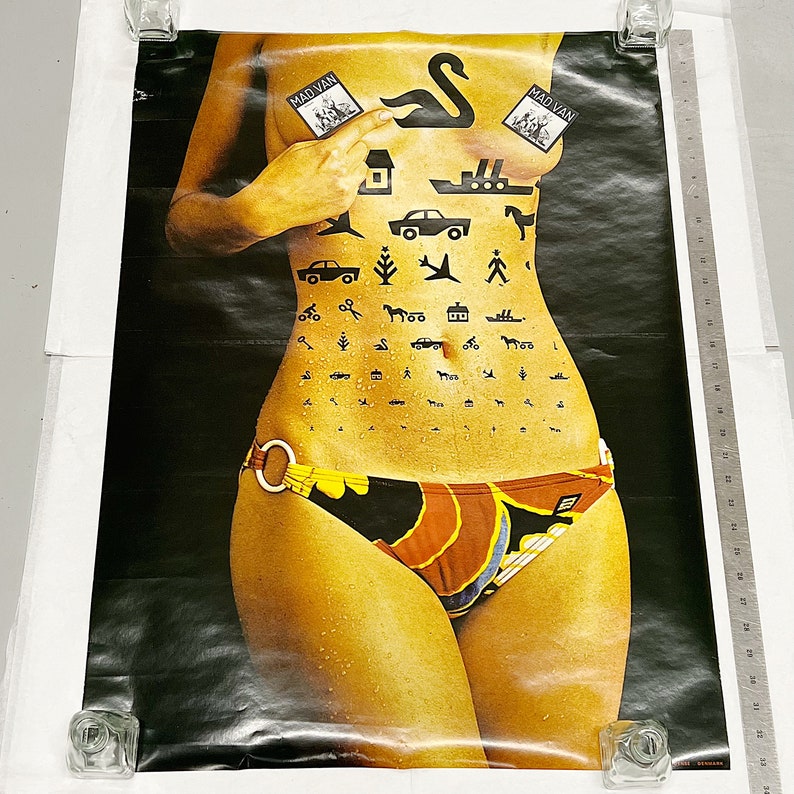 Rare 1970s Danish Poster of Nude Woman with Black Tattoos of Symbols Vintage Posters Sexy Wall Art Unusual Tattoo Artwork image 10