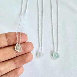 Sea Glass Necklace, Dainty Colored Sea Glass Necklace, Sterling Silver