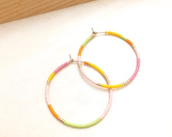 Citrus Bead Hoop Earrings, Seed Bead Hoop Earrings, Hoop Earrings, Boho Hoops, Minimal Earrings, Gold filled or Sterling silver