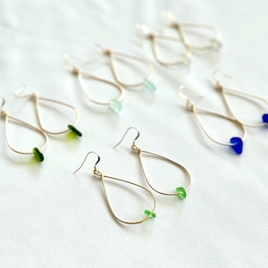 Teardrop Seaglass Hoops, 14kt Gold Sea Glass Earrings