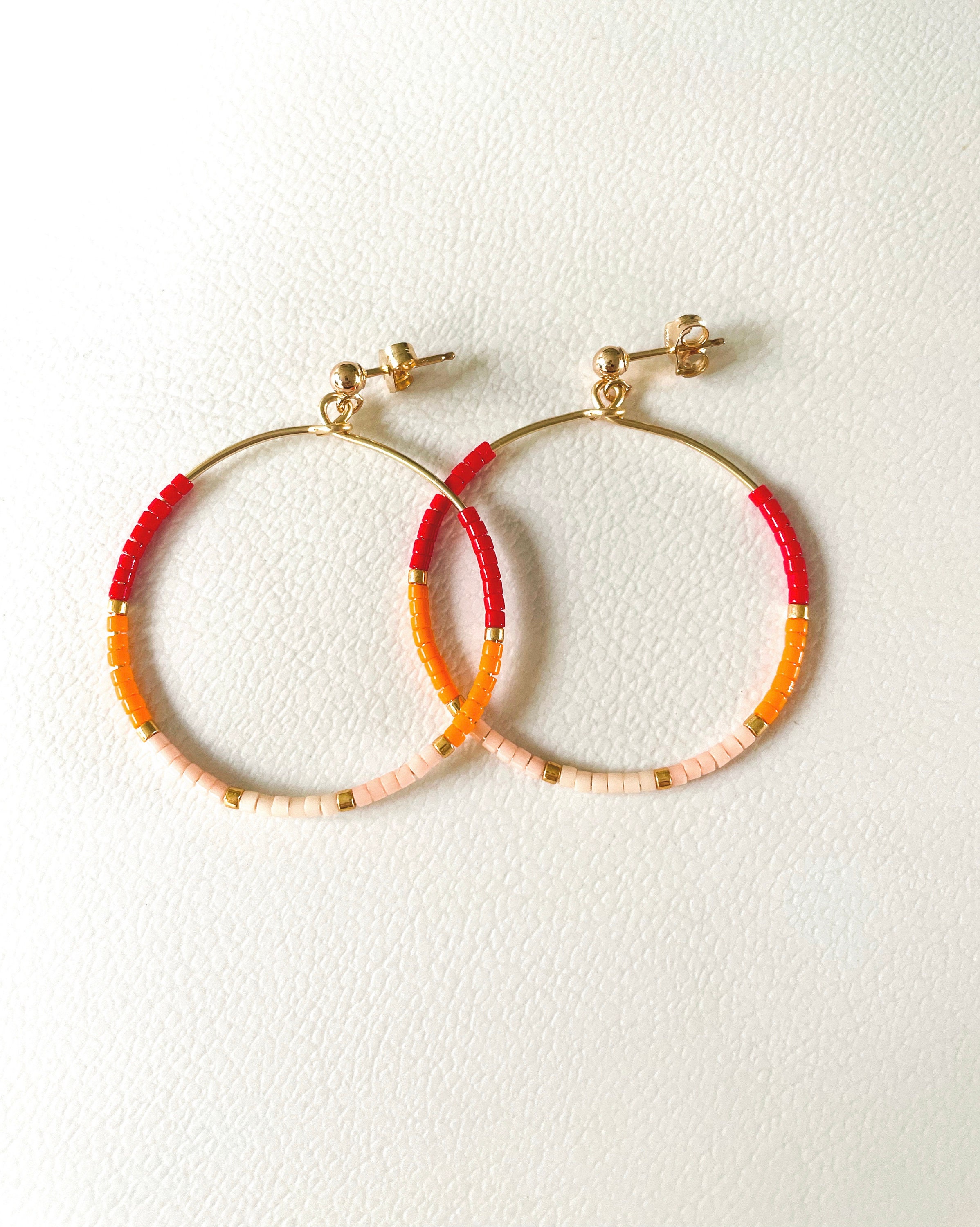 Bead Hoop Earrings, Sunny Seed Bead Hoop Earrings, Hoop Earrings, Boho Hoops, Minimal Earrings, 14k Gold Fill