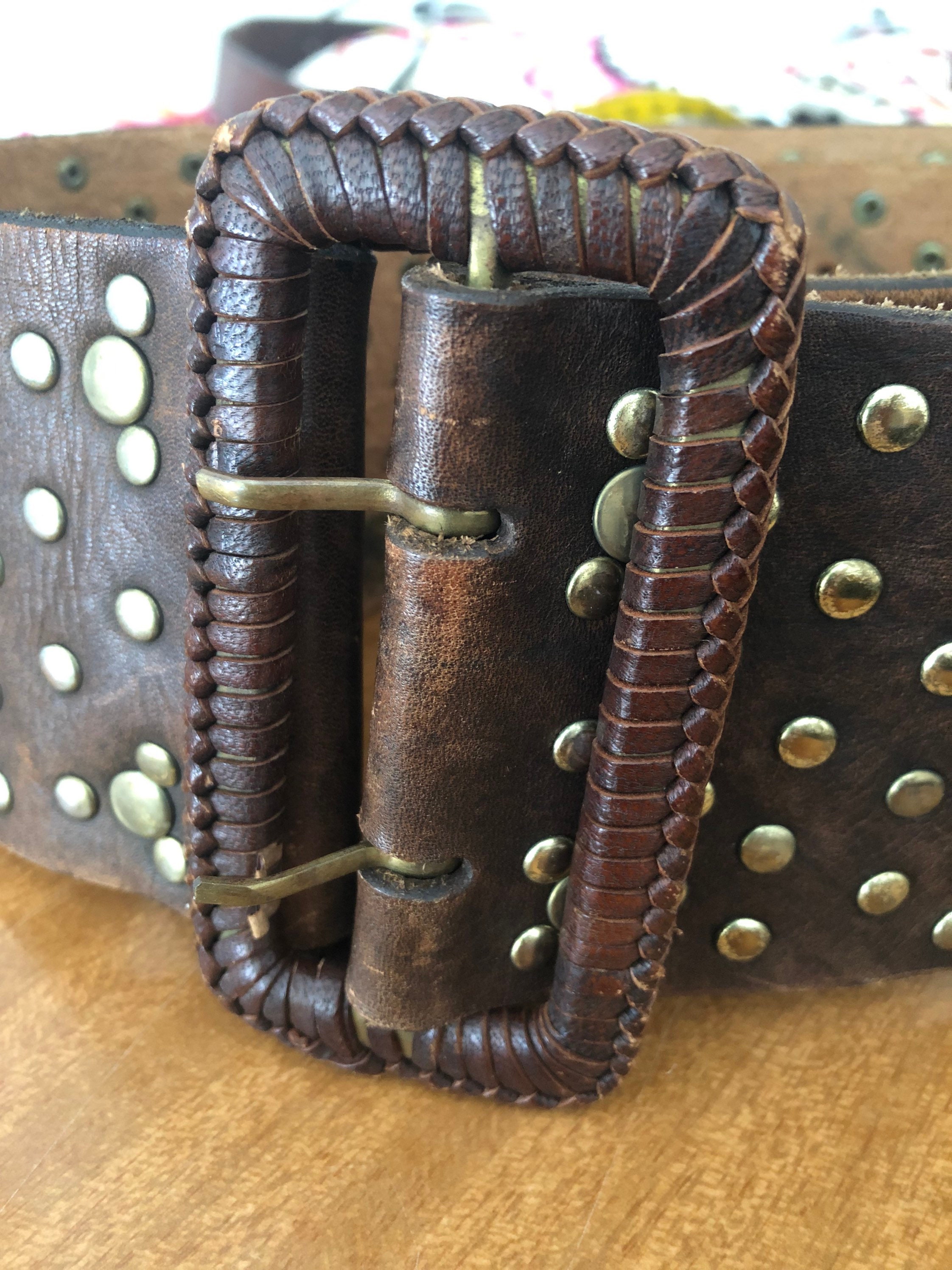 Vintage‎ Ultra Wide Brown Belt Silver Studded Statement Waist Cinch 39\