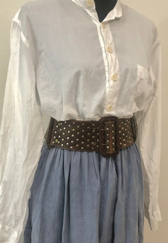 Vintage Wide Brown Leather Studded Belt - Etsy display picture 2