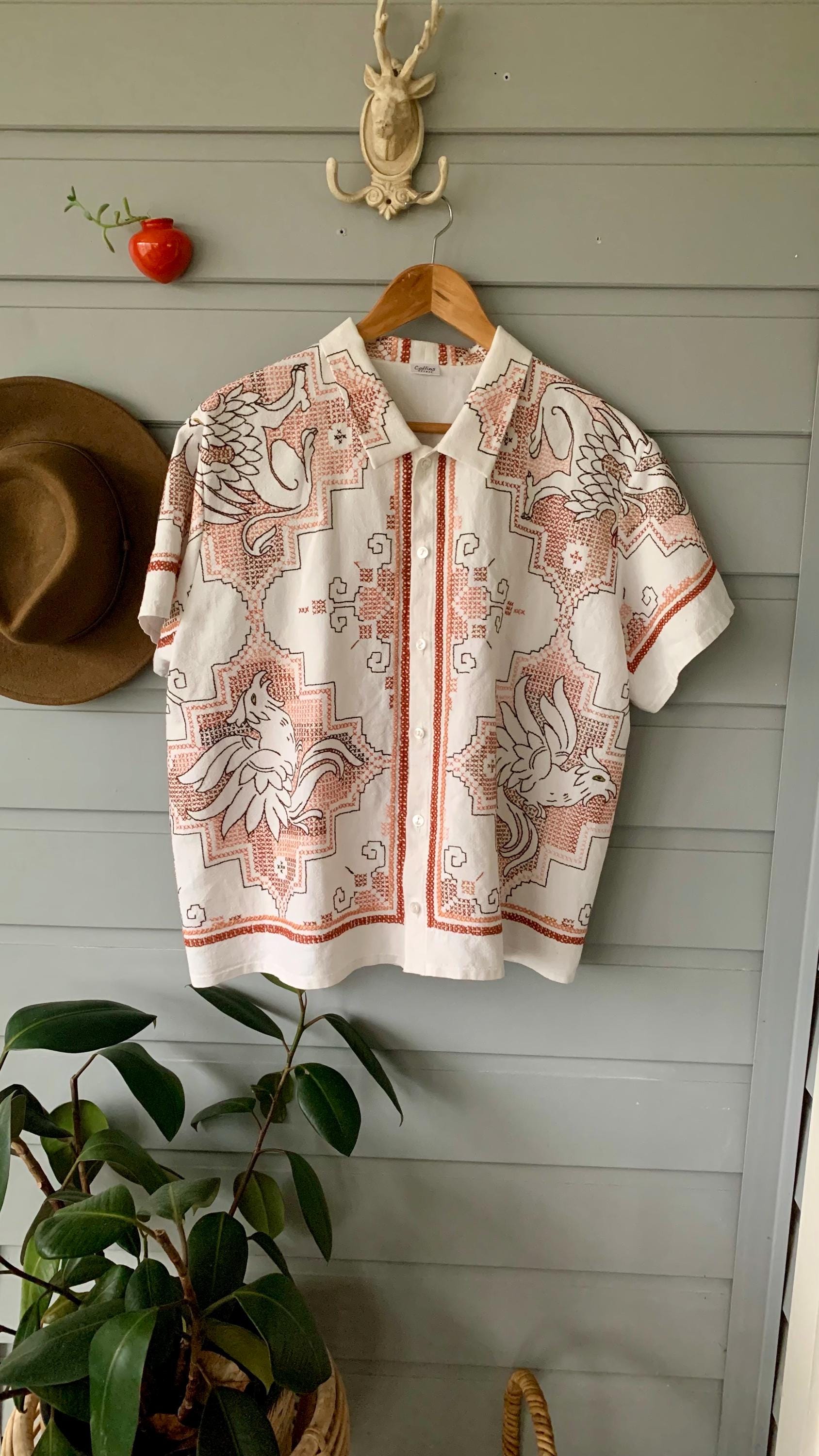 Vintage Embroidered Tablecloth Shirt - Etsy