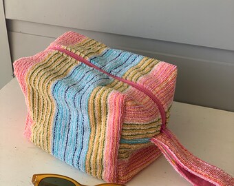 Rits boxy buideltas/toilettas/clutch tas/make-up tas/vintage handdoek/handdoektas