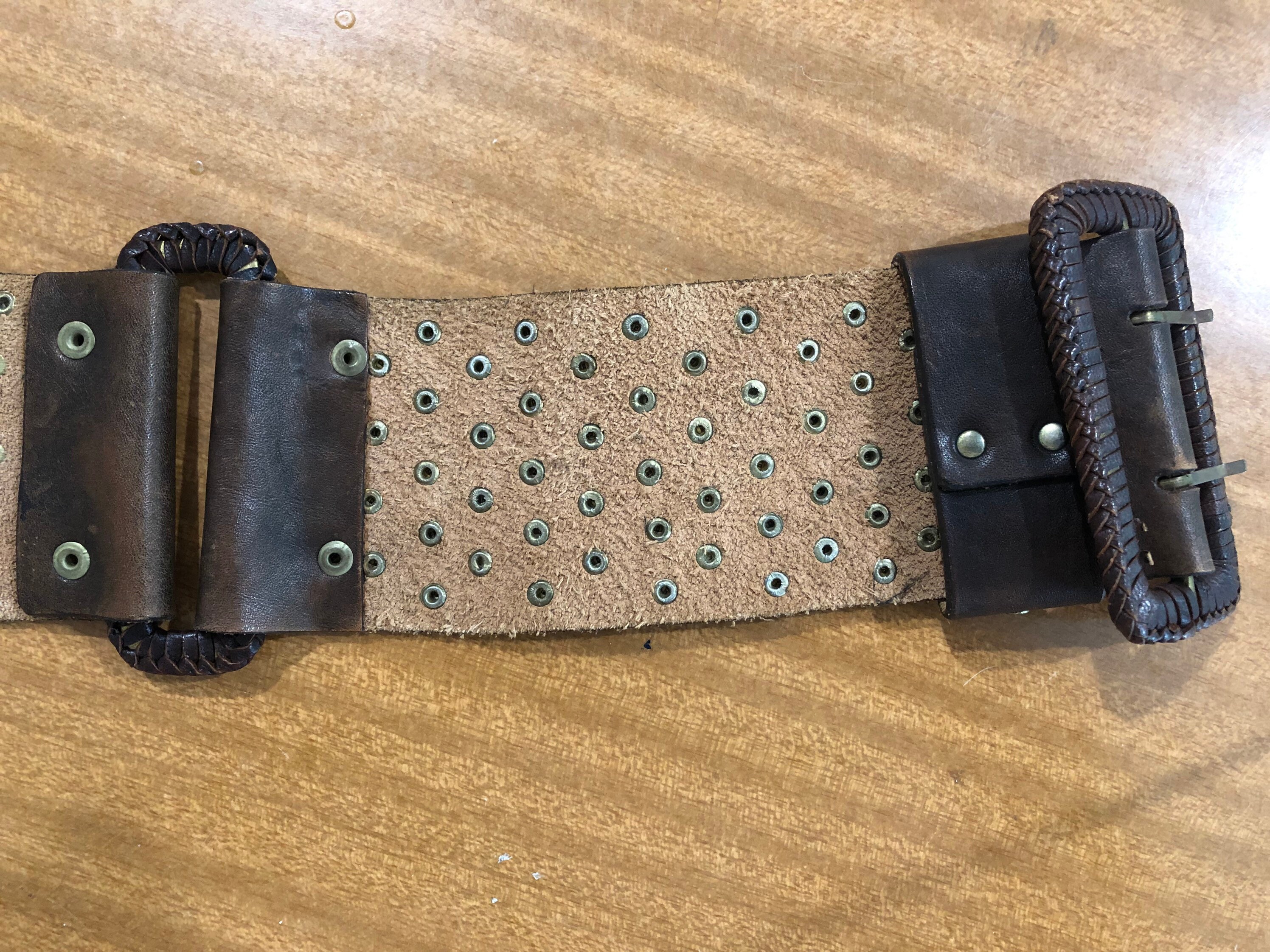 Vintage Wide Brown Leather Studded Belt - Etsy display picture 3