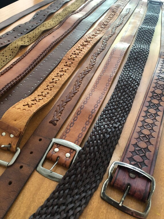 Vintage Brown Leather Studded Belt With Metal Round Buckle  display picture 1