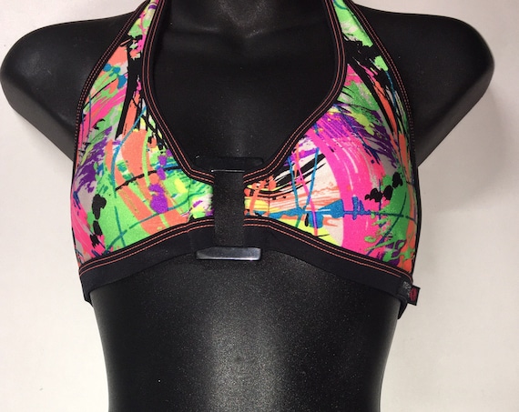 35%OFFSALE *** MissManeater VANDALIZE buckle front fixed thick bind long halter top *** MAX coverage!