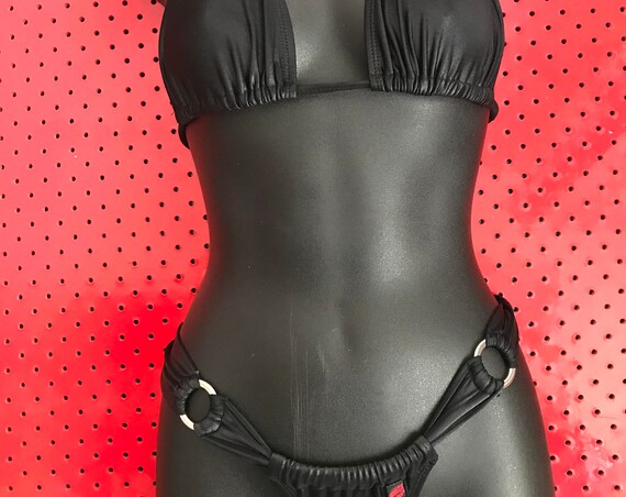 35%OFFSALE *** MissManeater ROCKNROLL long sliding halter top + RINGsliding soft band brazilian pant! ***MICRO coverage!