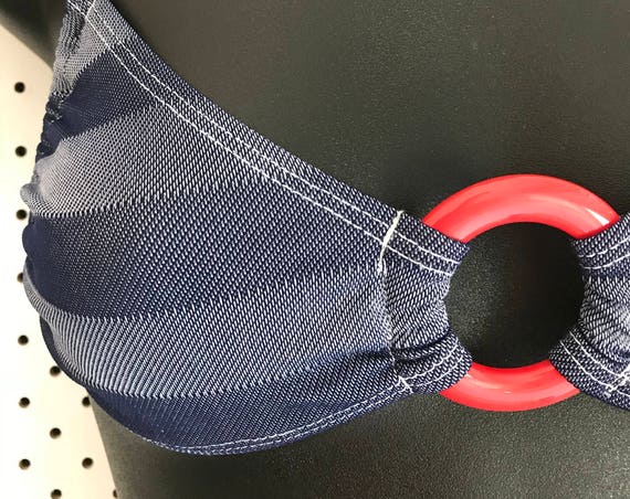 50%OFFSALE *** MissManeater WIDE_DENIM stripe RINGfront fixed tri top + T-bar THONG pant! MICROcoverage!