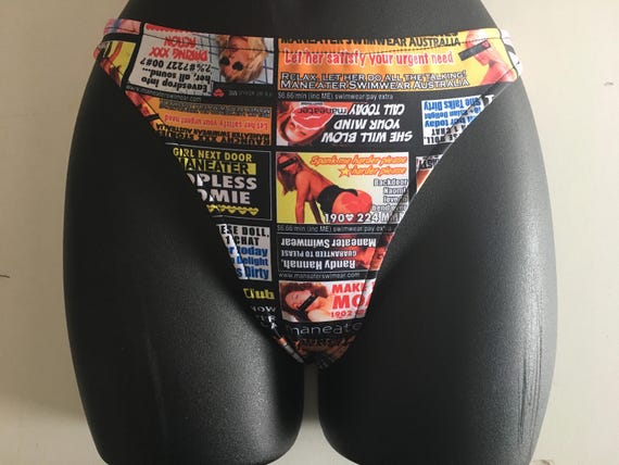 15%OFFSALE *** MissManeater CALLGIRL digital print 80's style thick side boutique bikini pant *** THONG cut!