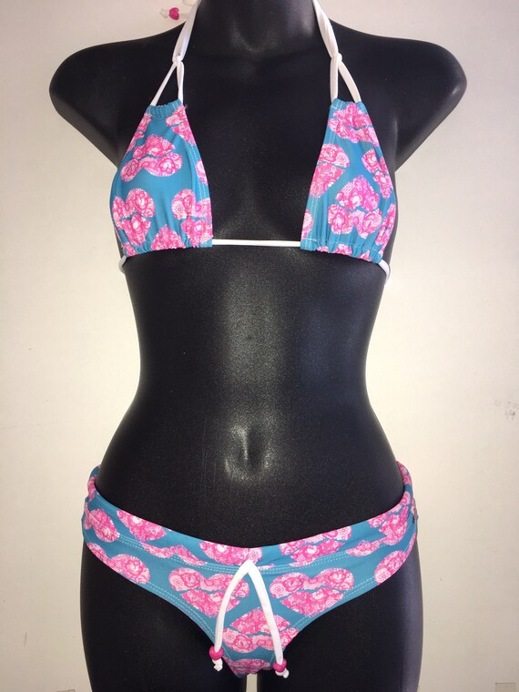 35%OFFSALE *** MissManeater SWEETHEART micro sliding triangle bikini top with draw-cord sporty boutique bikini pant ***BRAZILIAN cheeky cut!