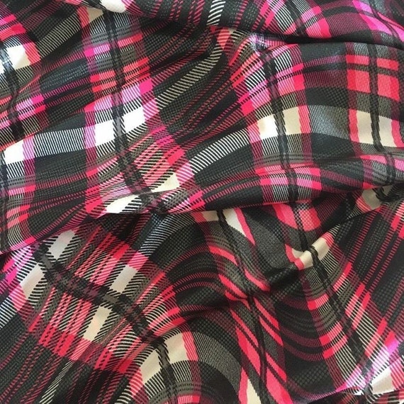 Black/grey/pink CRAZY PLAID Lycra spandex fabric (thin weight)