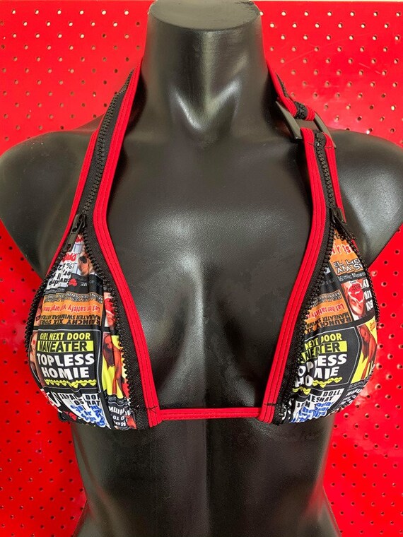 15%OFF***MISSMANEATER #callgirl ZIPPER sliding halter neck bikini top = #maneaterORIGINAL