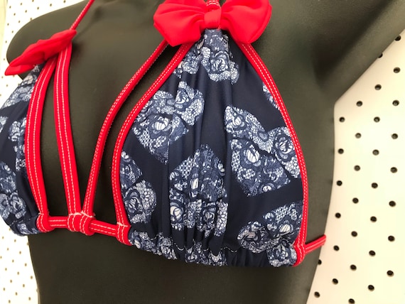 35%OFFSALE *** MissManeater HELLO_SAILOR sliding triangle top with bind detail ***ADJUSTABLE coverage!
