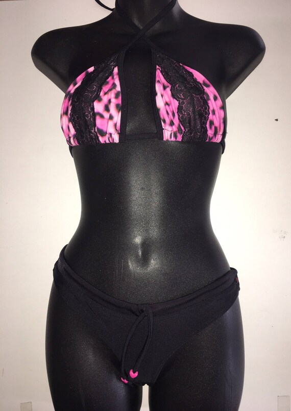 35%OFFSALE*** MissManeater WILD lace sliding triangle top + sporty draw-cord cheeky boutique bikini pant *** BRAZILIAN cut!