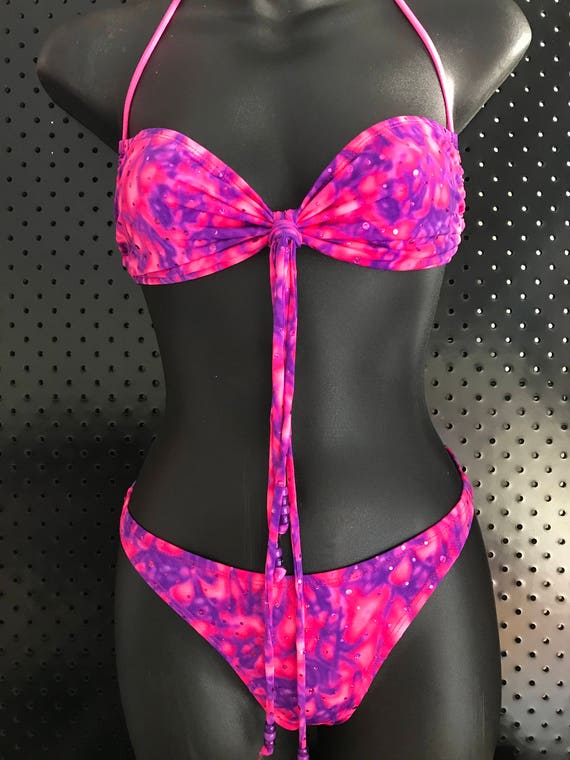 MissManeater ACIDTRIP 80's style boutique bikini set ***HIGH waisted pant style