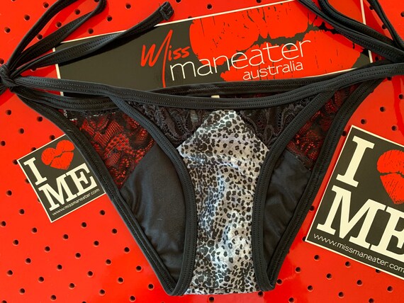 ONLY 1***MISSMANEATER #carnal lace cut-out thin bind tie side boutique bikini***SUPERLOW rise!