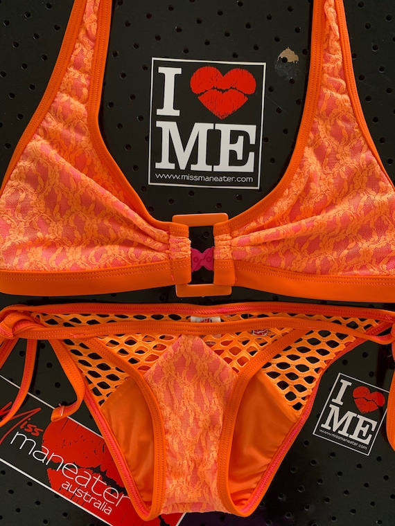 ONEofaKIND***MissManeater VANDALIZE tie side spliced boutique bikini pant***SUPERLOW rise!
