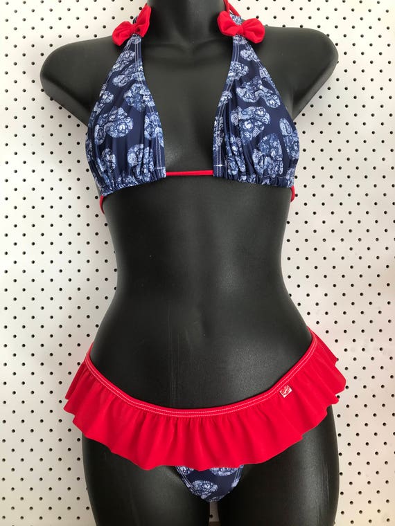 35%OFFSALE *** MissManeater HELLO_SAILOR sliding long halter top with bow detaill + FRILL/skirted hipster pant! LOWrise!